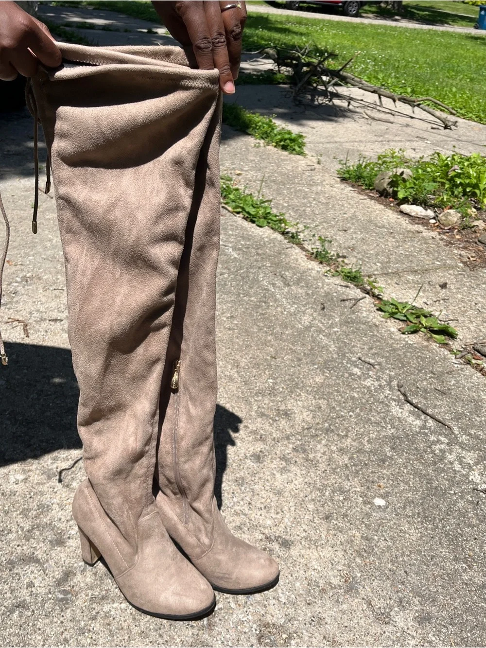 Cape Robbin Taupe Over-The-Knee Block Heel Boots